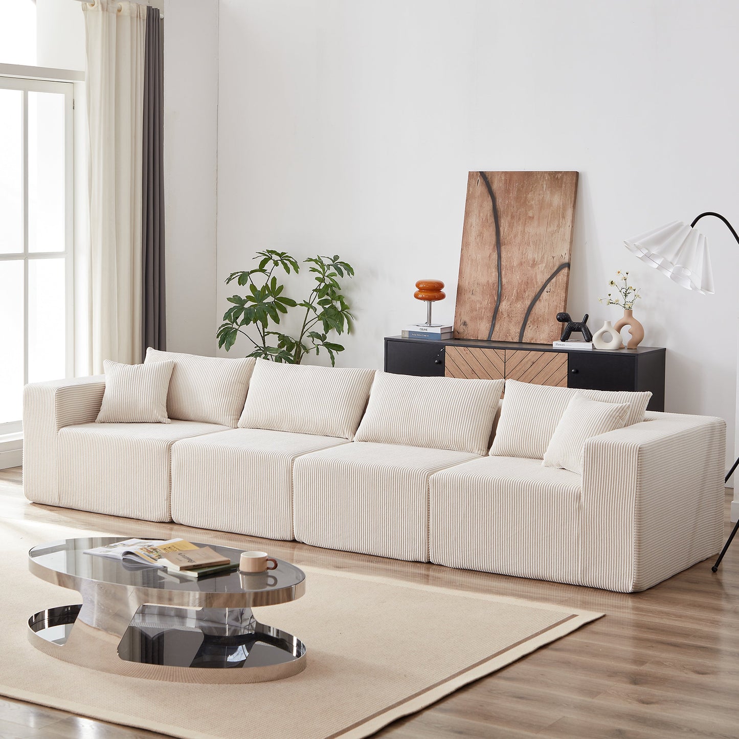 NEW Corduroy Modular L Shaped Sectional Luxury Upholstered Foam-Filled Compressed Sofa Couch Set