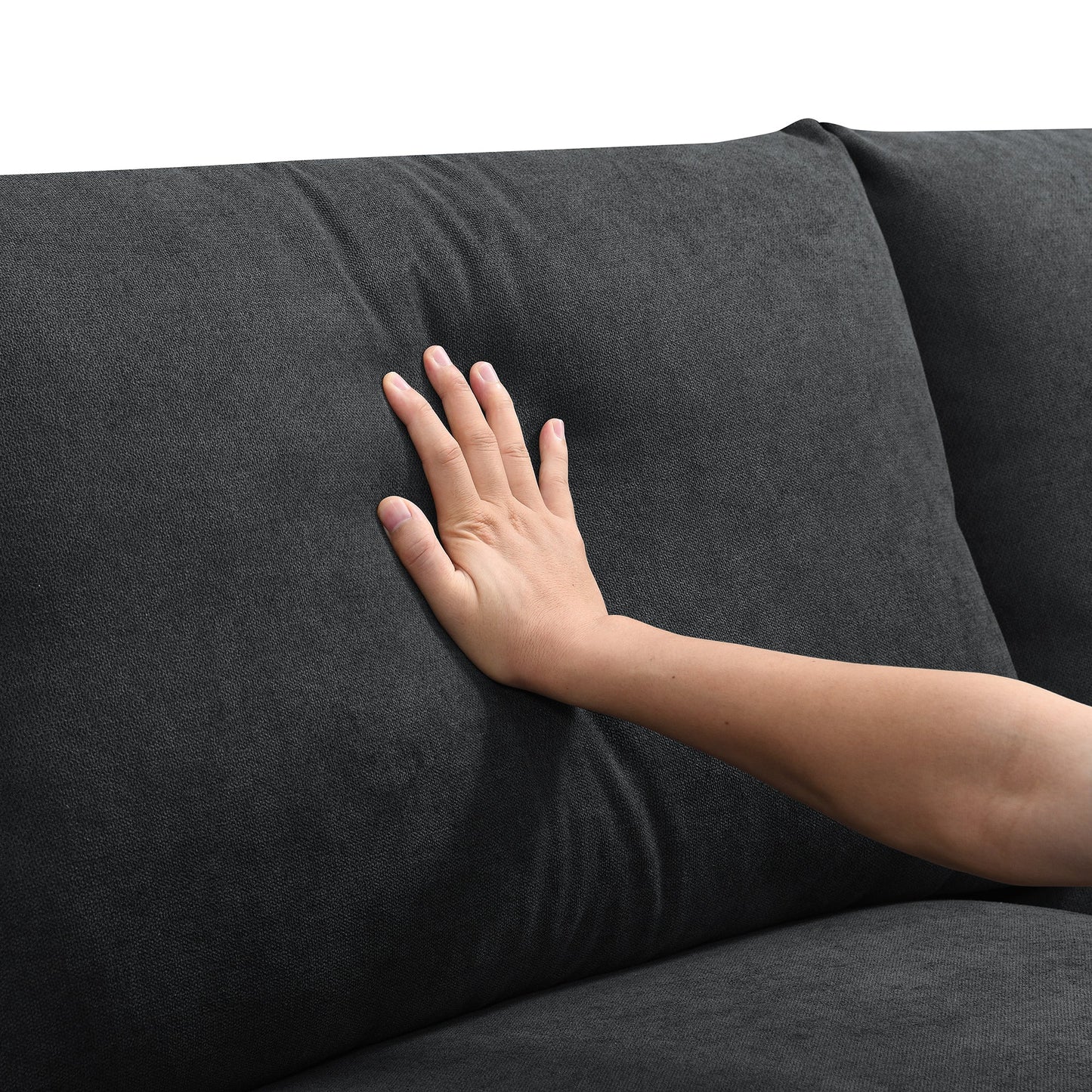 NEW L-shaped 4-Seat Polyester Black Fabric Modern Sectional Sofa