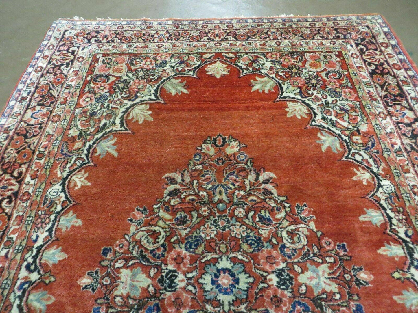 USED Antique Persian Sarouk Rug 5x8, Red, Semi Open Field, Hand Knotted, Wool