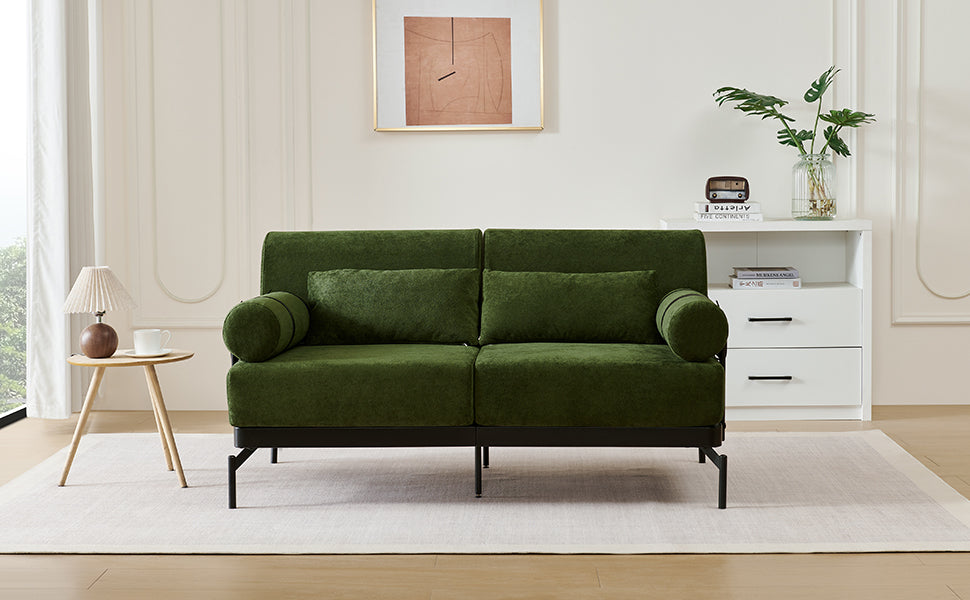 NEW Modern Green Chenille Foam 2 Seat Pillow Top Arms Metal Frame Loveseat