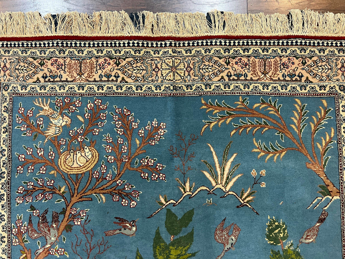 USED Vintage Persian Qum Pictorial Rug 5x7 - Wool & Silk