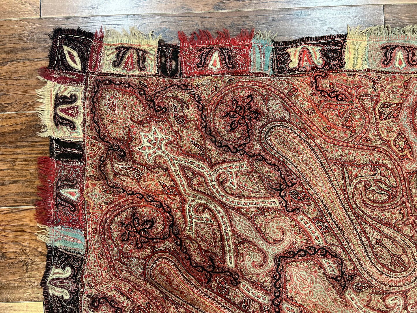 USED Antique Indian Kashmiri Shawl, Needlework, Signed By Masterweaver, Handmade, Rare