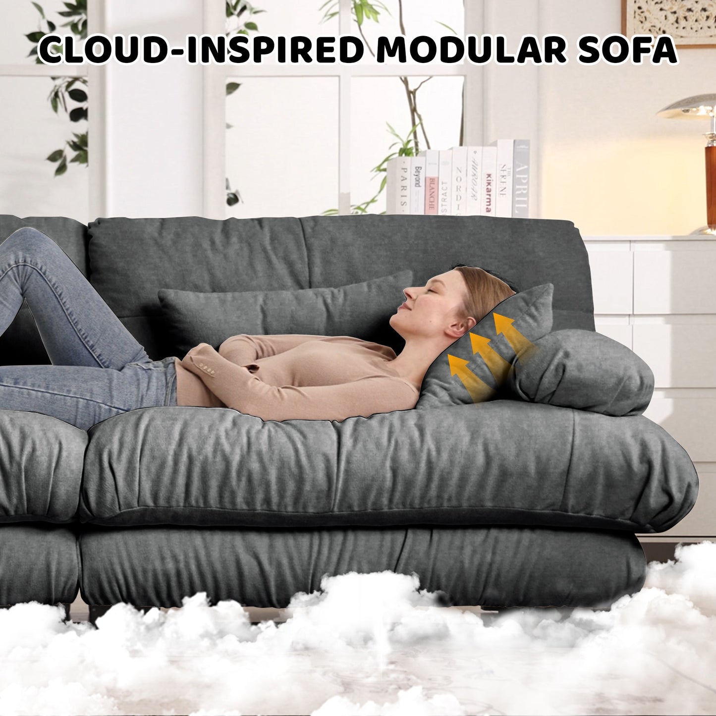 NEW Chenille Gray Cloud Couch 2 Seater Sofa with 2 Lumbar and Throw Pillows