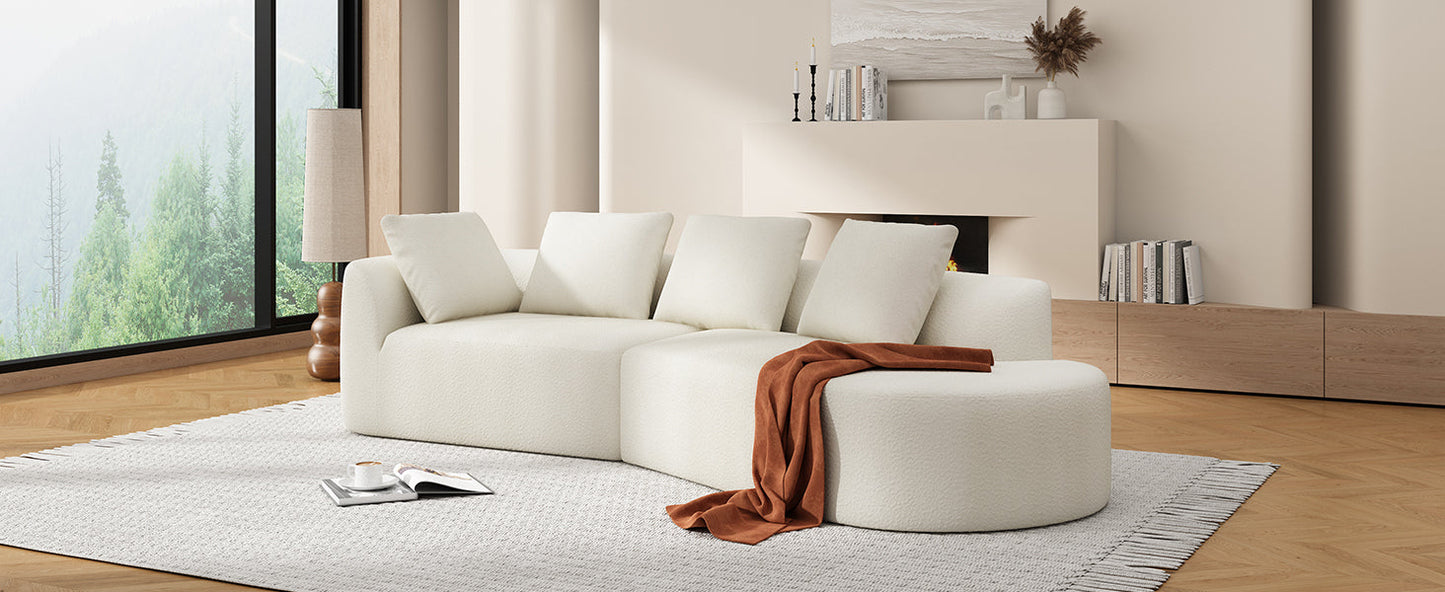 NEW 116' Modern Curved Sectional Sofa with High-Density Fully Compressed Sponge and Chaise Lounge, Pearl Upholstery, 2-Piece Set, Fully Assembled Right Hand Facing, Perfect for Living Room, Lounge