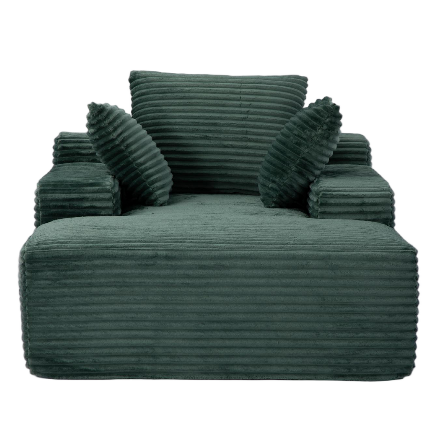 NEW Oversized Chaise Lounge Chair Cozy Cloud Couch Modern Plush Green Corduroy Upholstered Sleeper Sofa Daybed with 3 Throw Pillows and Wide Armrest