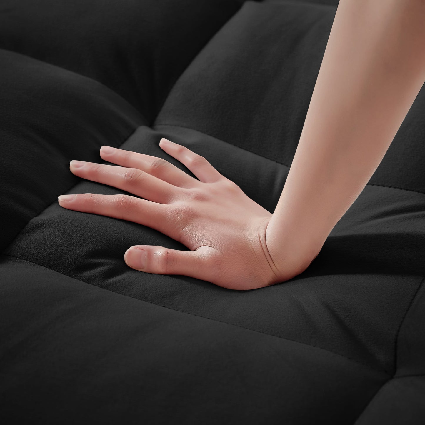 NEW 1 versatile foldable sofa bed in 3 lengths, modern sofa sofa sofa velvet pull-out bed, adjustable back and with USB port and ashtray and swivel phone stand (black)