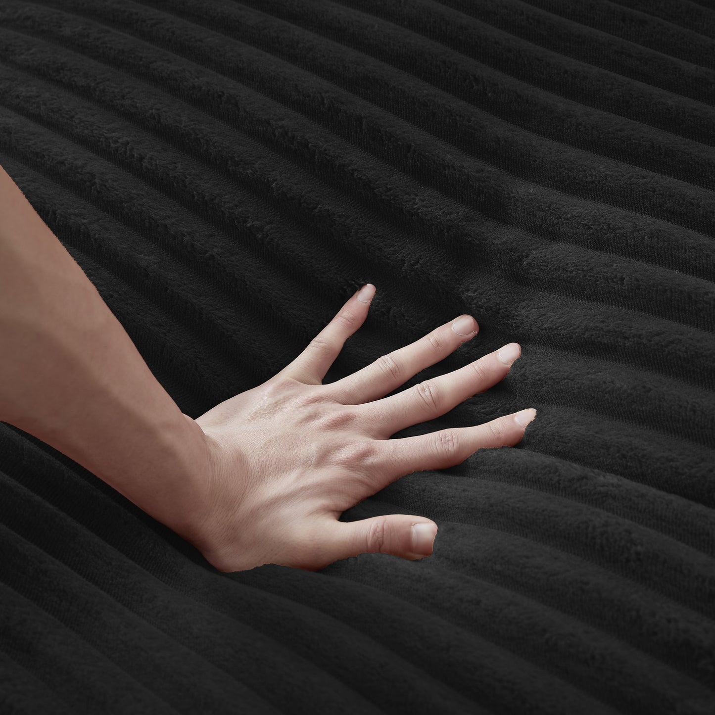 NEW Fluffy Black Corduroy Modern Compressible Double Chaise Lounge Loveseat Sleeper with Cupholders