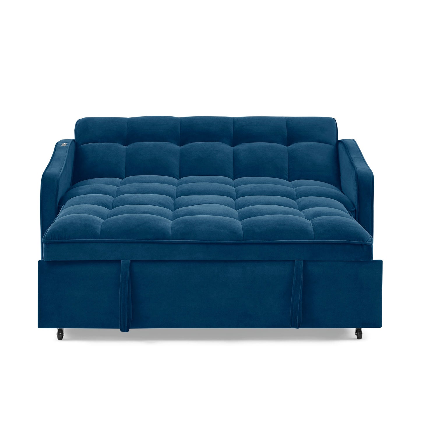 NEW Blue Copper Nail Loveseat Sofa Bed with Pull-out Bed with Adjustable Back Two Arm Pocket TypeC and USB Charging