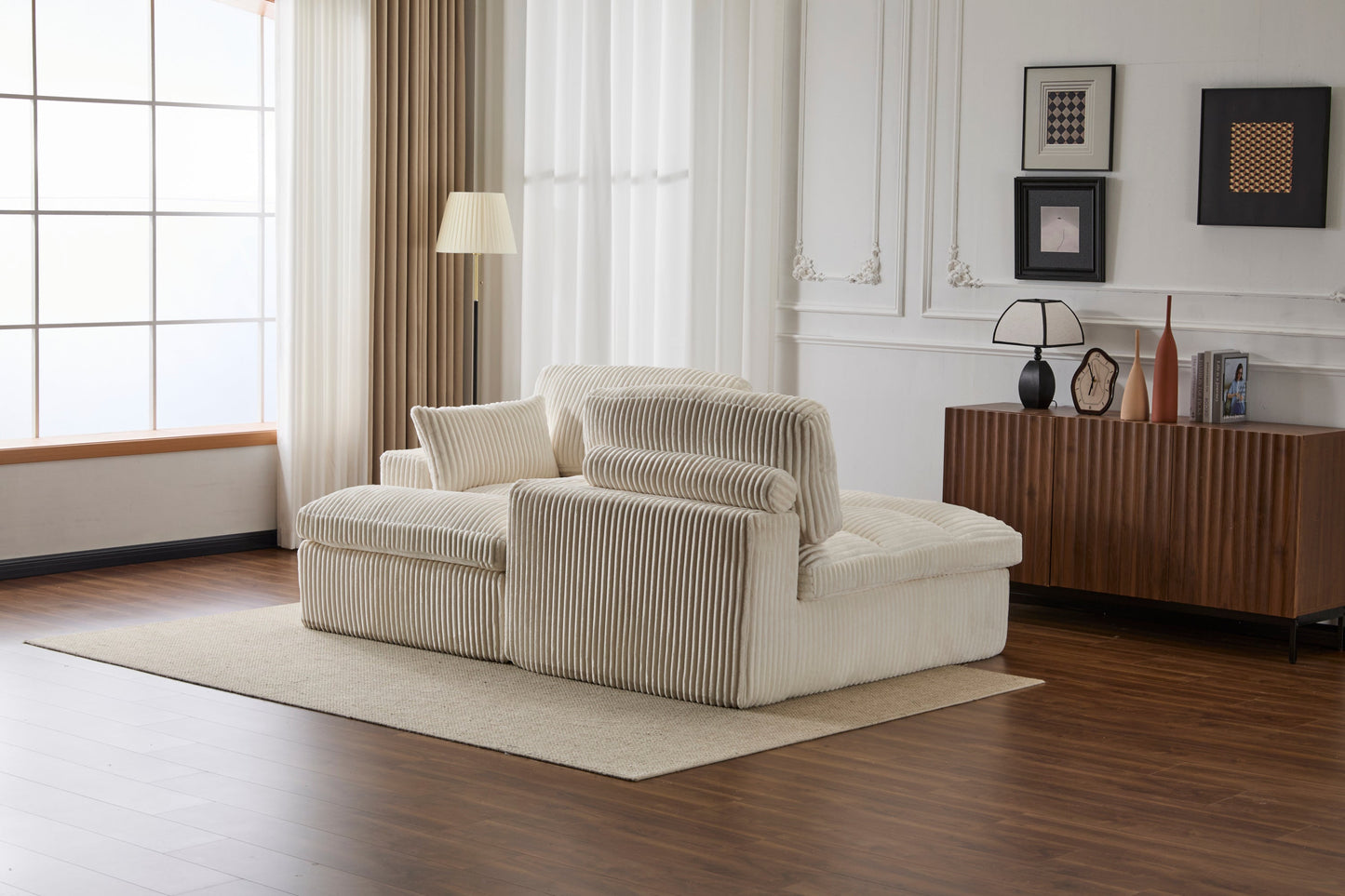 NEW Double Chaise Lounge Chair Indoor,Oversized Upholstered Sleeper Cloud Couch,Deep Seat Luxury Sofa Bed,Sectional Sofa Chaise Love-seat,Corduroy Reading Chair for Living Room,No Assembly Required,White