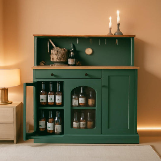 NEW Green Farmhouse Coffee Bar Cabinet With Hutch 48 Inch