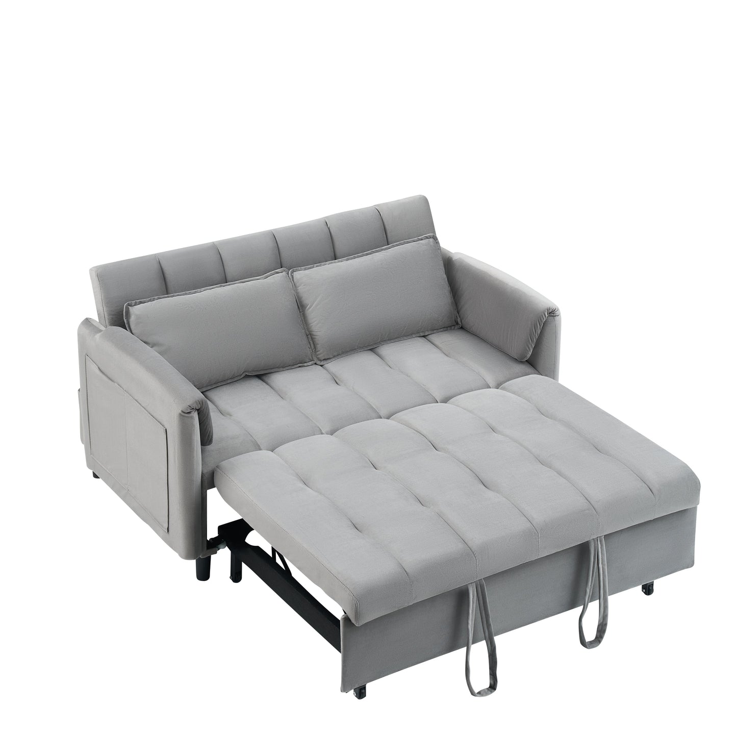 NEW 52 'grey modern velvet sofa, sofa pullout bed, small love seat casual sofa with back, pillow, pockets, living room furniture, 3 in 1 convertible sleep sofa bed.