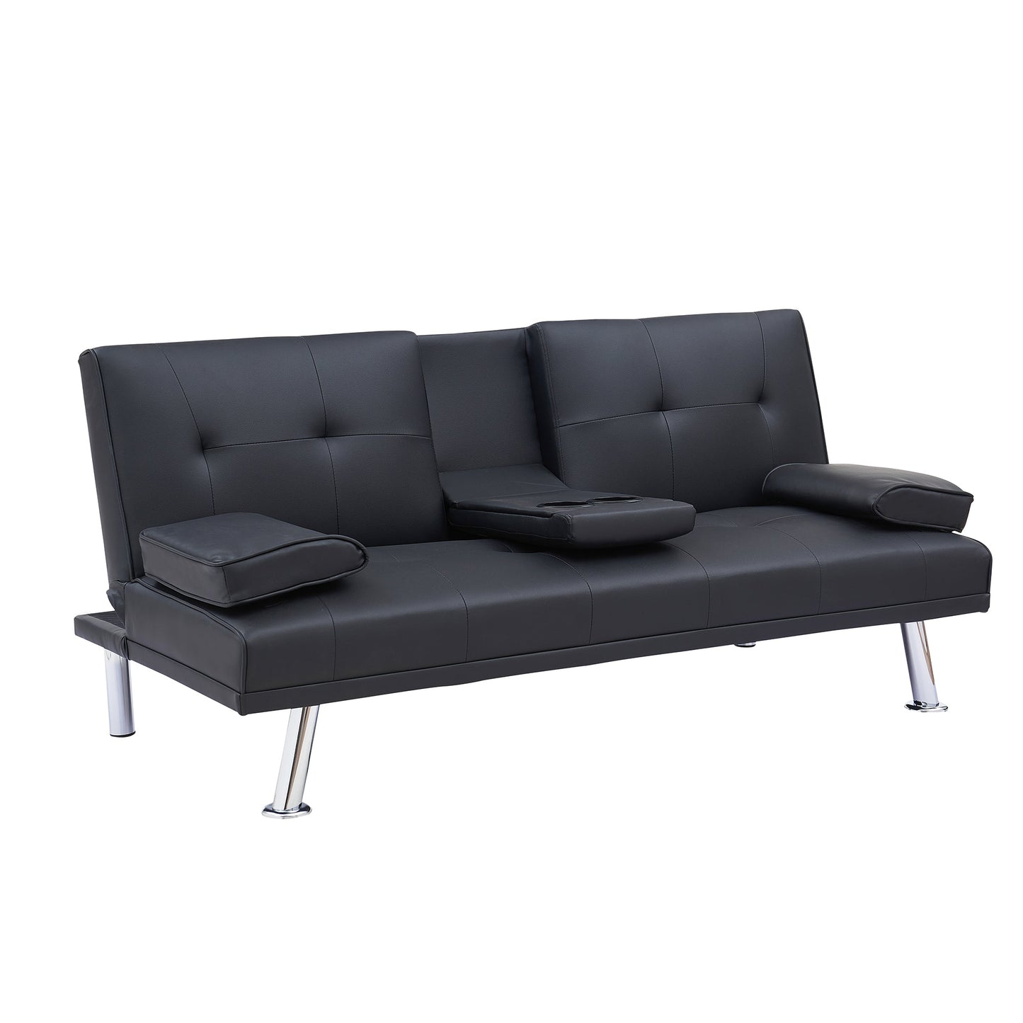 NEW Black Leather Office Double Folding Sofa Bed with Matching Coffee Table