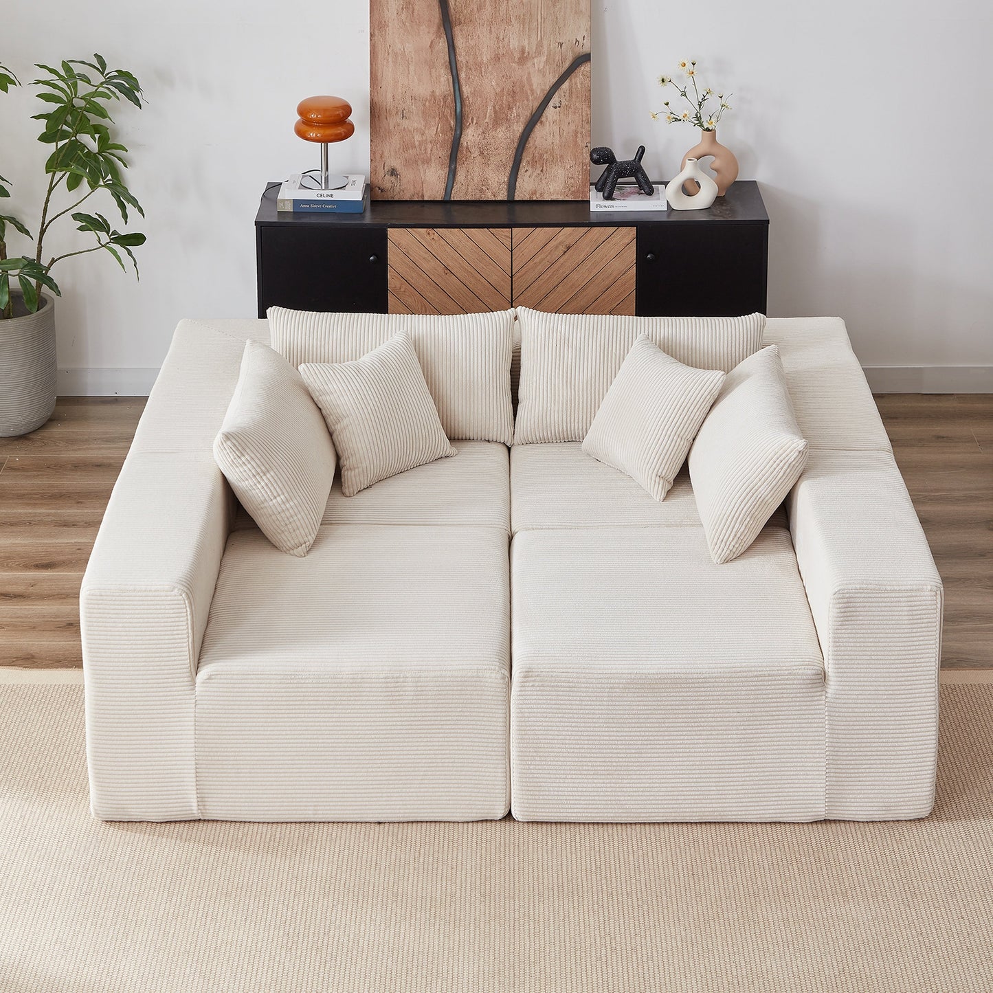 NEW Corduroy Modular L Shaped Sectional Luxury Upholstered Foam-Filled Compressed Sofa Couch Set