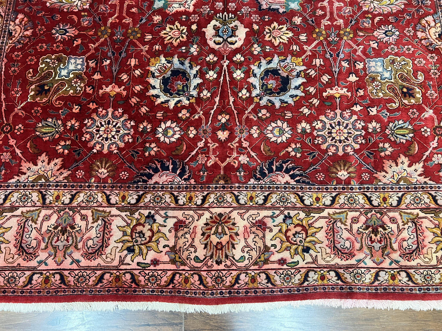 USED Persian Tabriz Rug 10x12, Floral Allover, Handmade Vintage Wool Carpet, Red and Cream