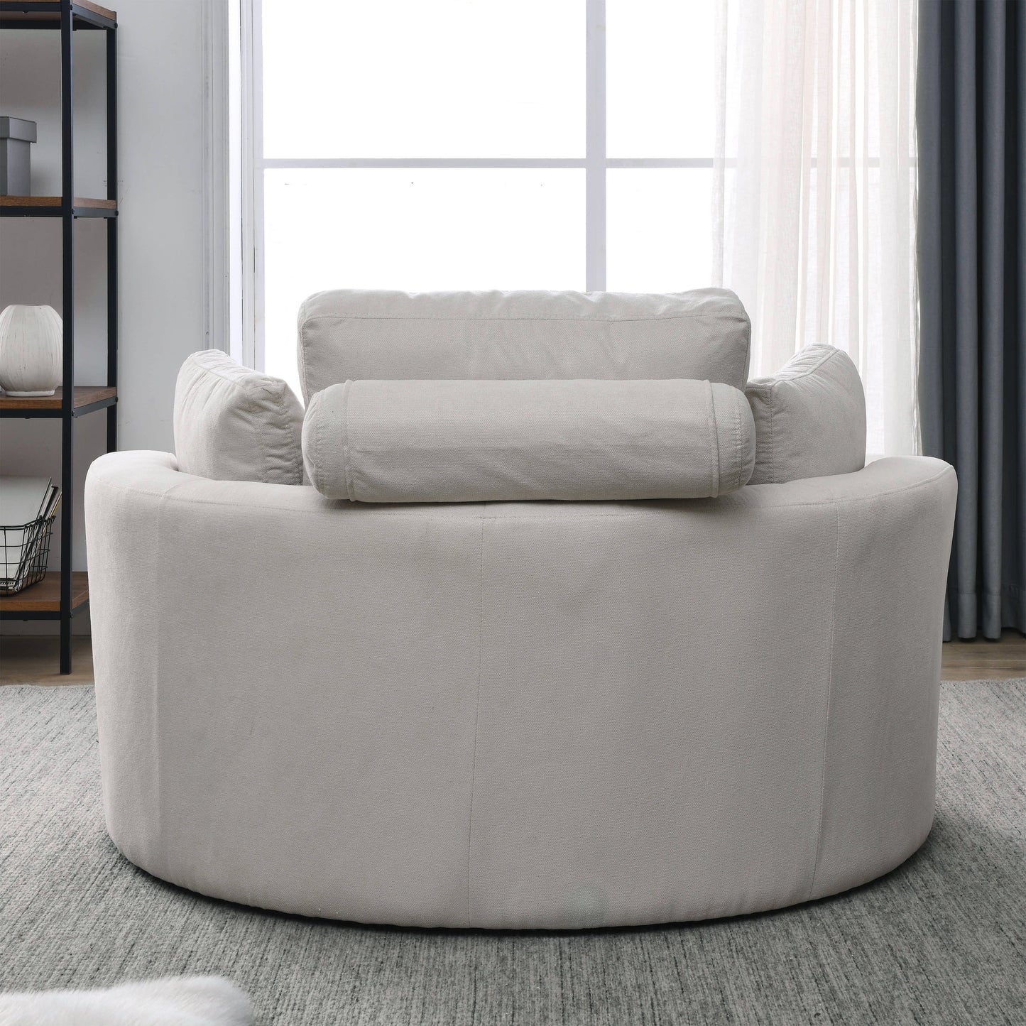 NEW Welike Linen Fabric Swivel Accent Barrel Modern Sofa Lounge Club Big Round Chair with Storage Ottoman and Pillows