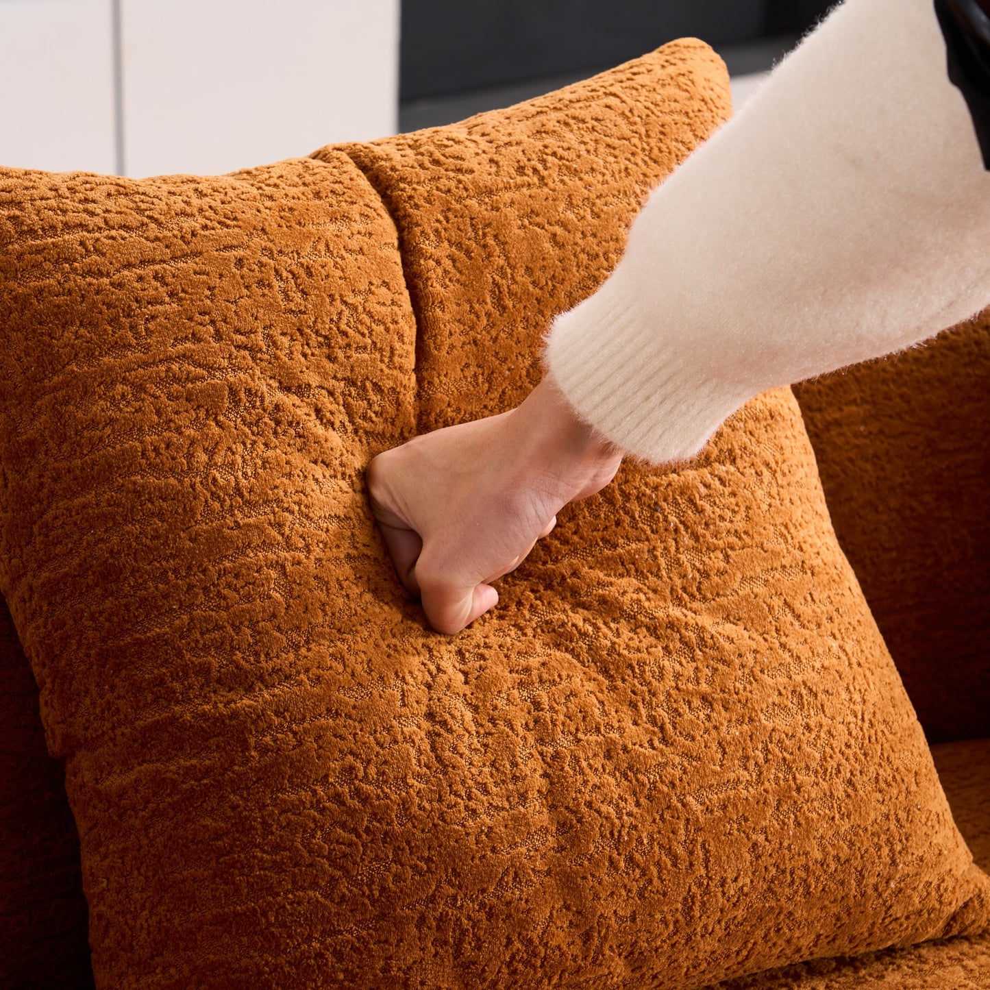 NEW Orange Curved Loveseat Full Compression Sponge Sofa 30D Chenille Couch