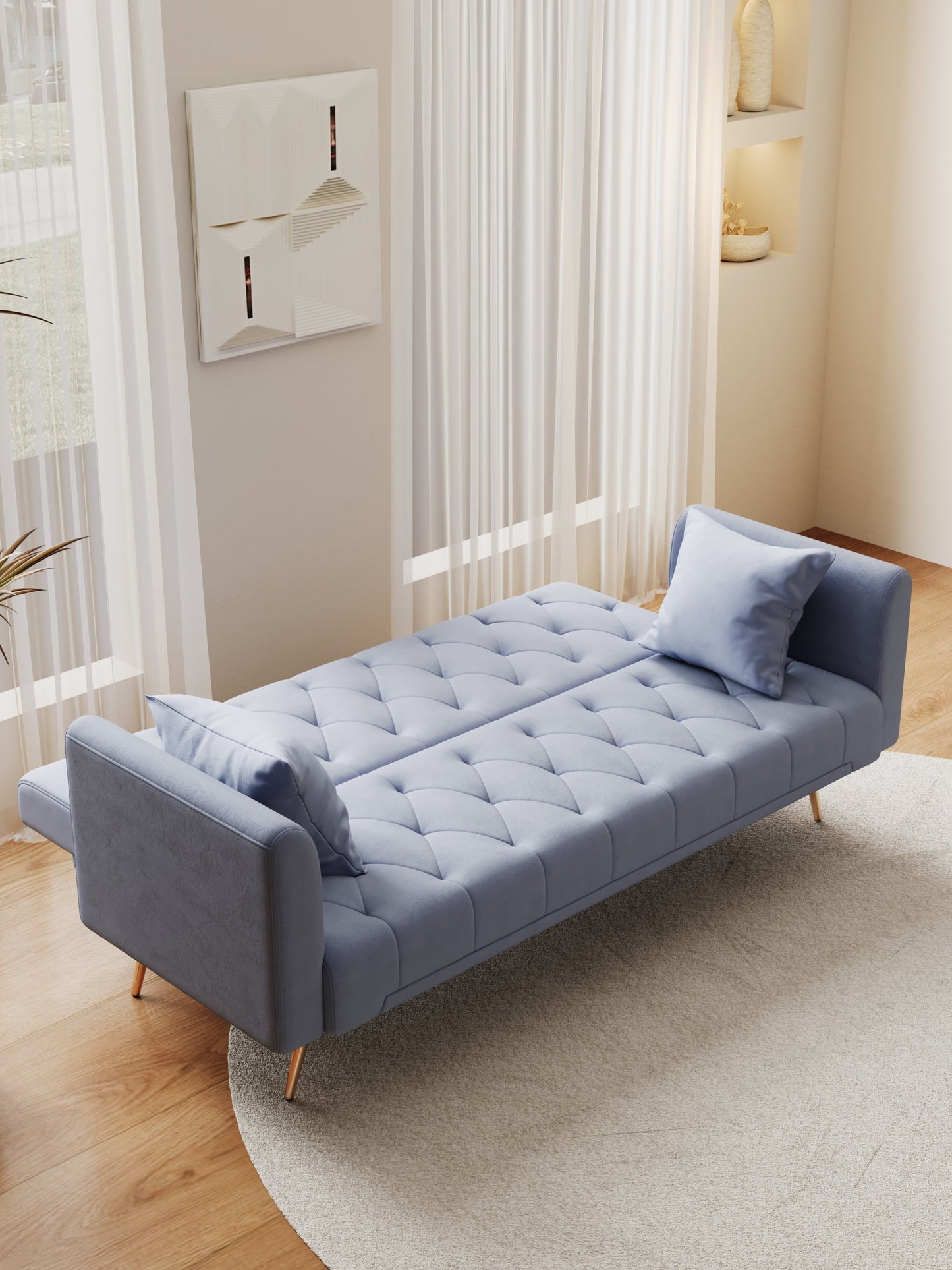 NEW 71-inch convertible love seat sofa, American vintage grey velvet material, suitable for small living room, bedroom, office