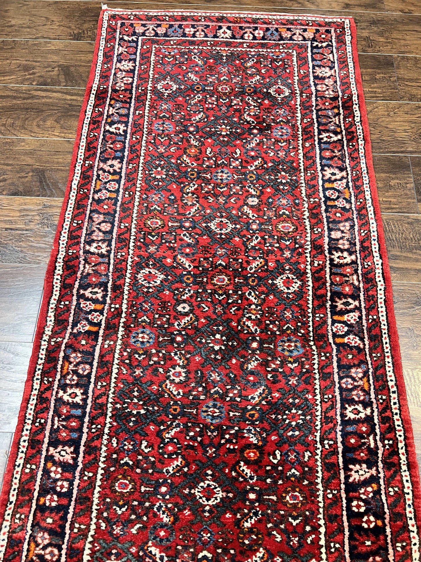 USED Long Persian Runner Rug 2.9 x 17, Red Handmade Wool Rug for Hallway, Antique Persian Carpet, 17ft Runner, Persian Hamadan Dargazine Rug