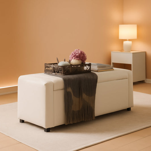 NEW Fifty Inch Upholstered Storage Ottoman Bench Beige