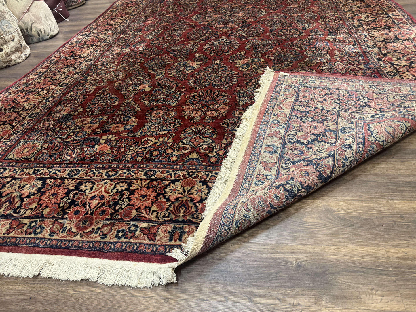 USED Large Persian Sarouk Rug 10x17, Palace Size Antique Persian Carpet, Red, Floral Allover, Traditional Persian Rug, Oversize Handmade Wool Rug