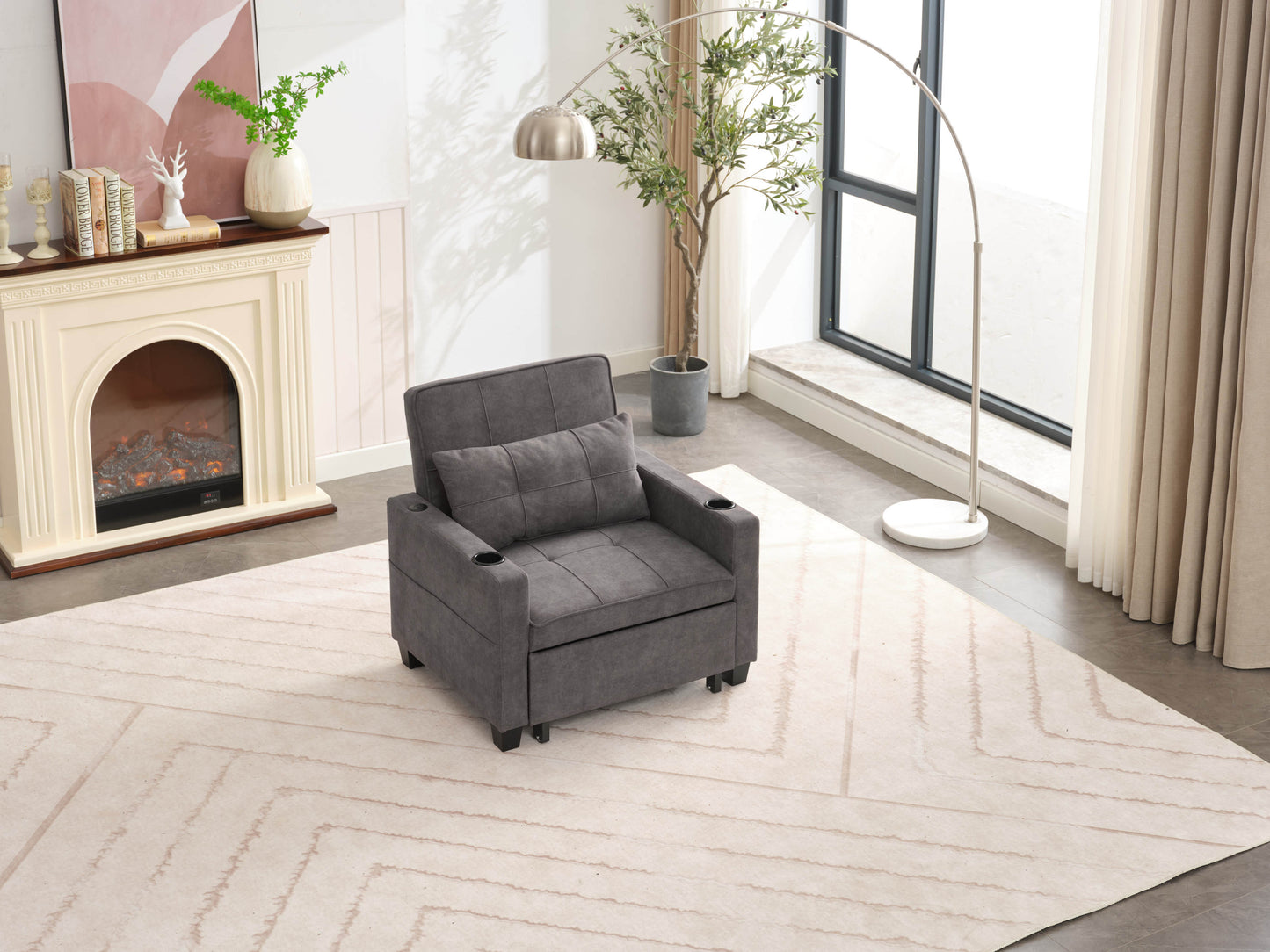 NEW Dark Grey Futon Bed Convertible Chair 3-in-1 Pull Out Sleeper Sofa with USB Ports