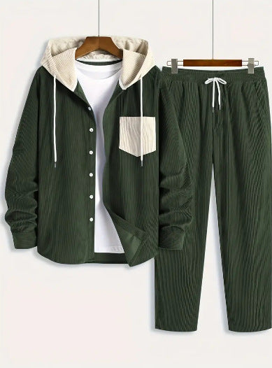 New Men's Waffle Hooded Hoodie Trendy Two-piece Suit