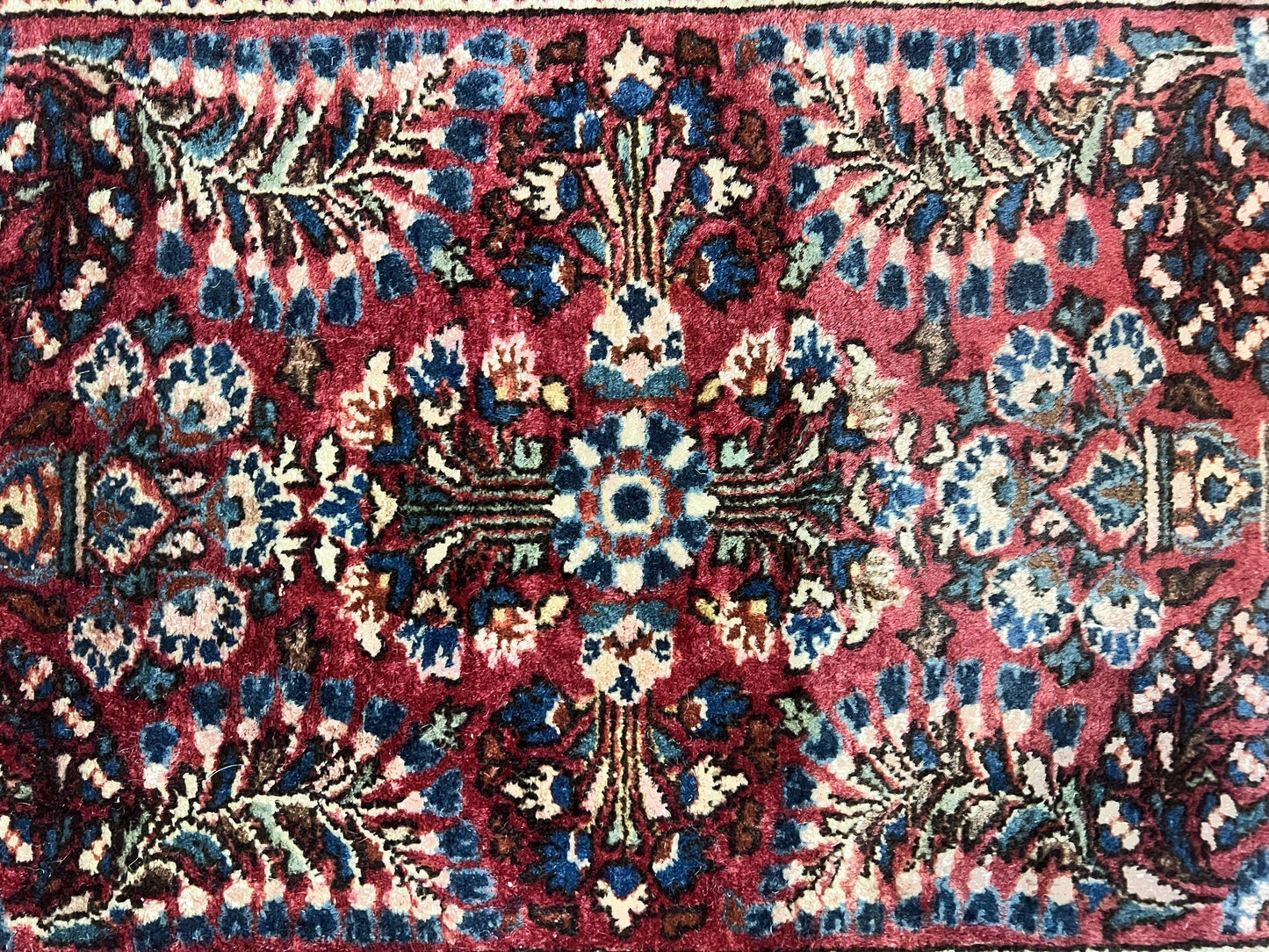 USED Antique Persian Sarouk Rug 2 x 2.5, Small Sarouk Carpet, Red Floral 1920s Red, Fine 170 KPSI, Wool Handmade Rug