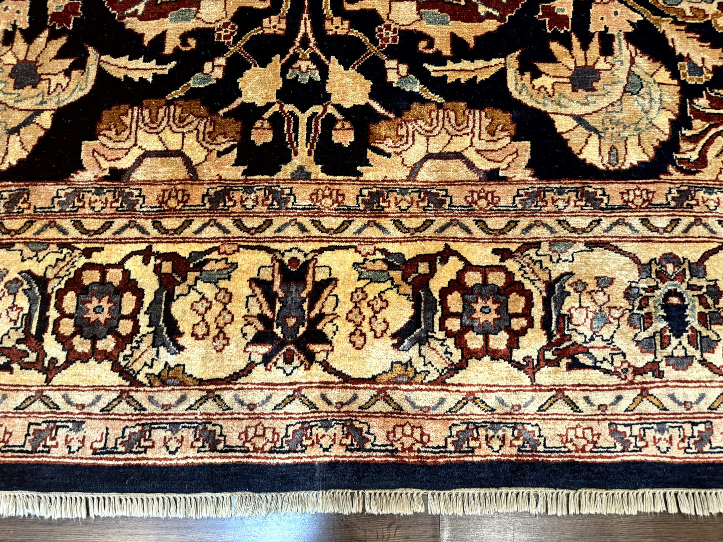 USED Pak Persian Bidjar Rug 10x13, Midnight Blue and Tan Pakistani Carpet