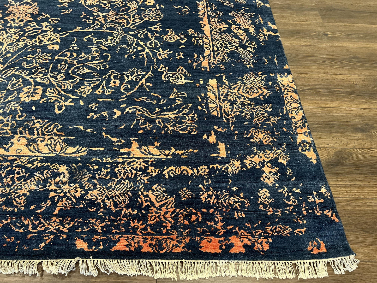 USED Area Rug 8x10 High Quality Handmade Oriental Carpet, Modern Contemporary Rug, Rug for Living Room, Wool Rug, Blue and Gold, Pakistani Rug