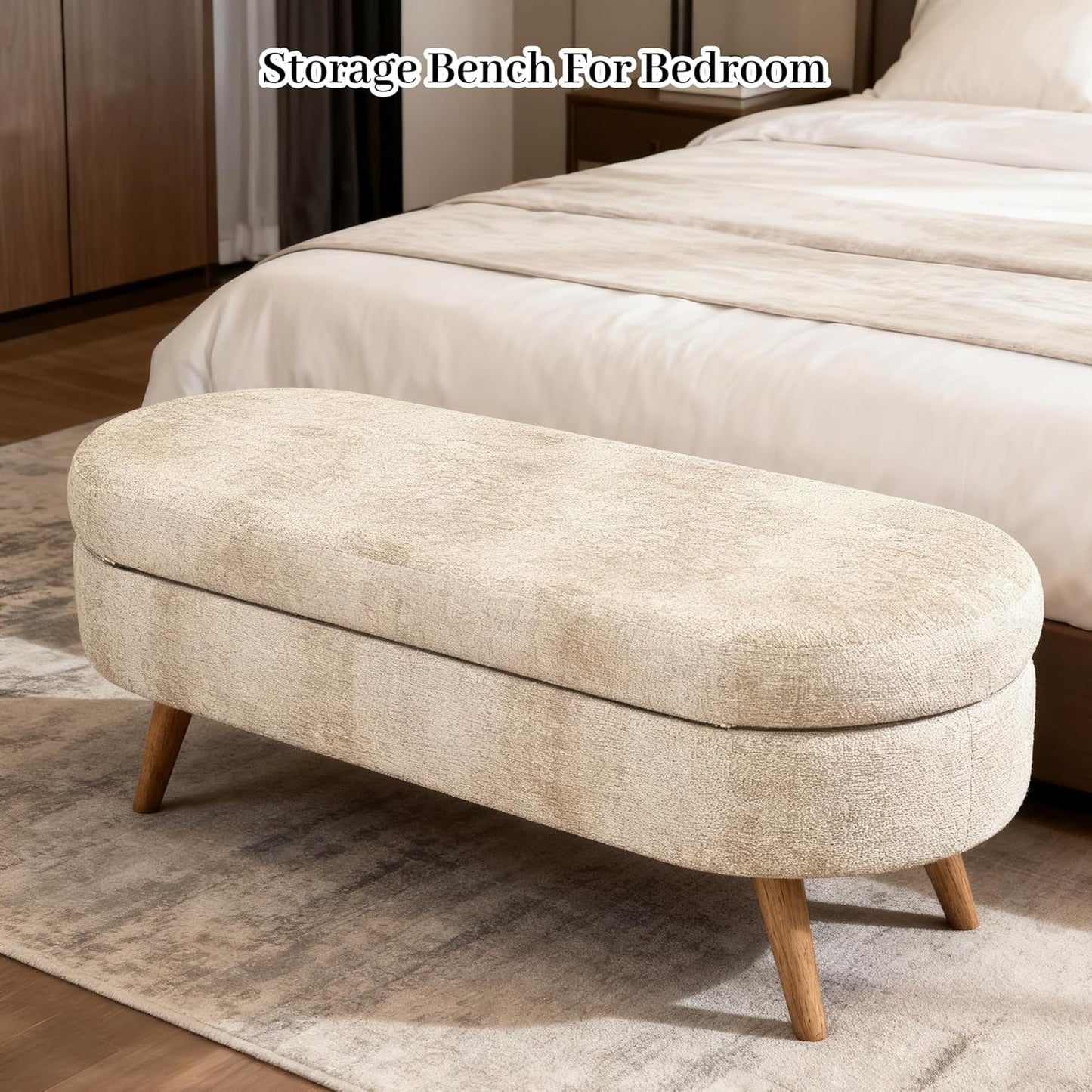 NEW 43-Inch Upholstered Storage Ottoman Bench With Hinge