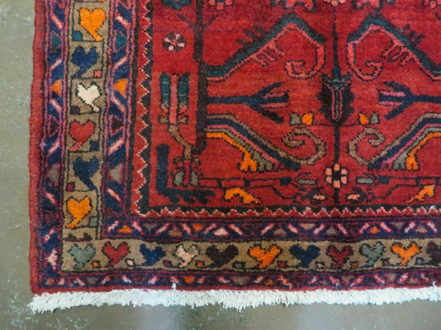 USED Antique Persian Hamadan Runner 3.4 x 9.7 -  Wool, Red and Navy Blue
