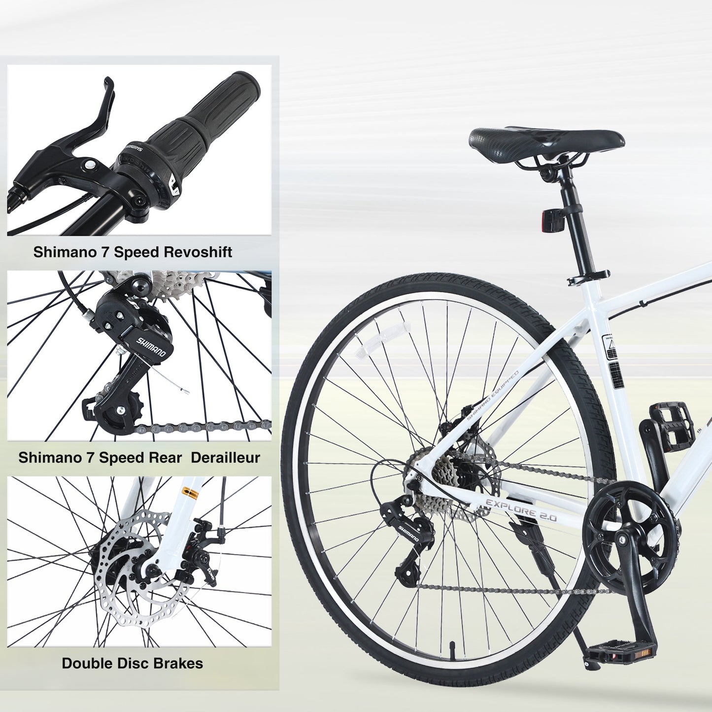 NEW Shimano 7 Speed Hybrid Bike Aluminum Alloy Frame Double Disc Brakes 700C Road Bike For men women's City Bicycle