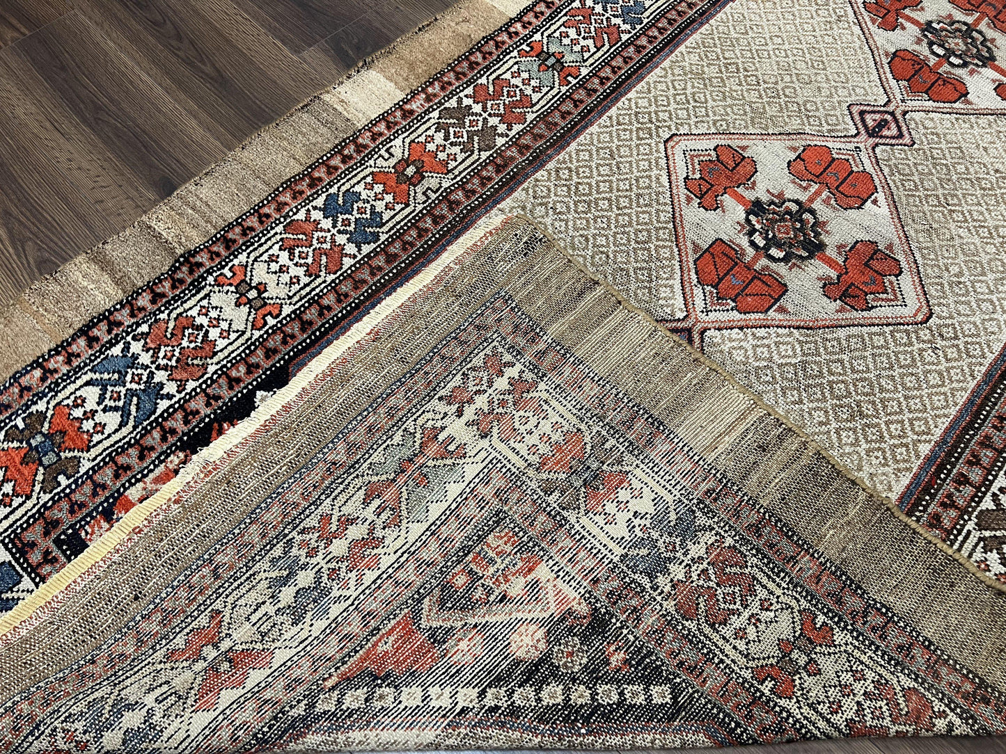 USED Rare Persian Sarab Tribal Runner Rug 4 x 10, Antique, Geometric Medallions, Camel Hair Runner