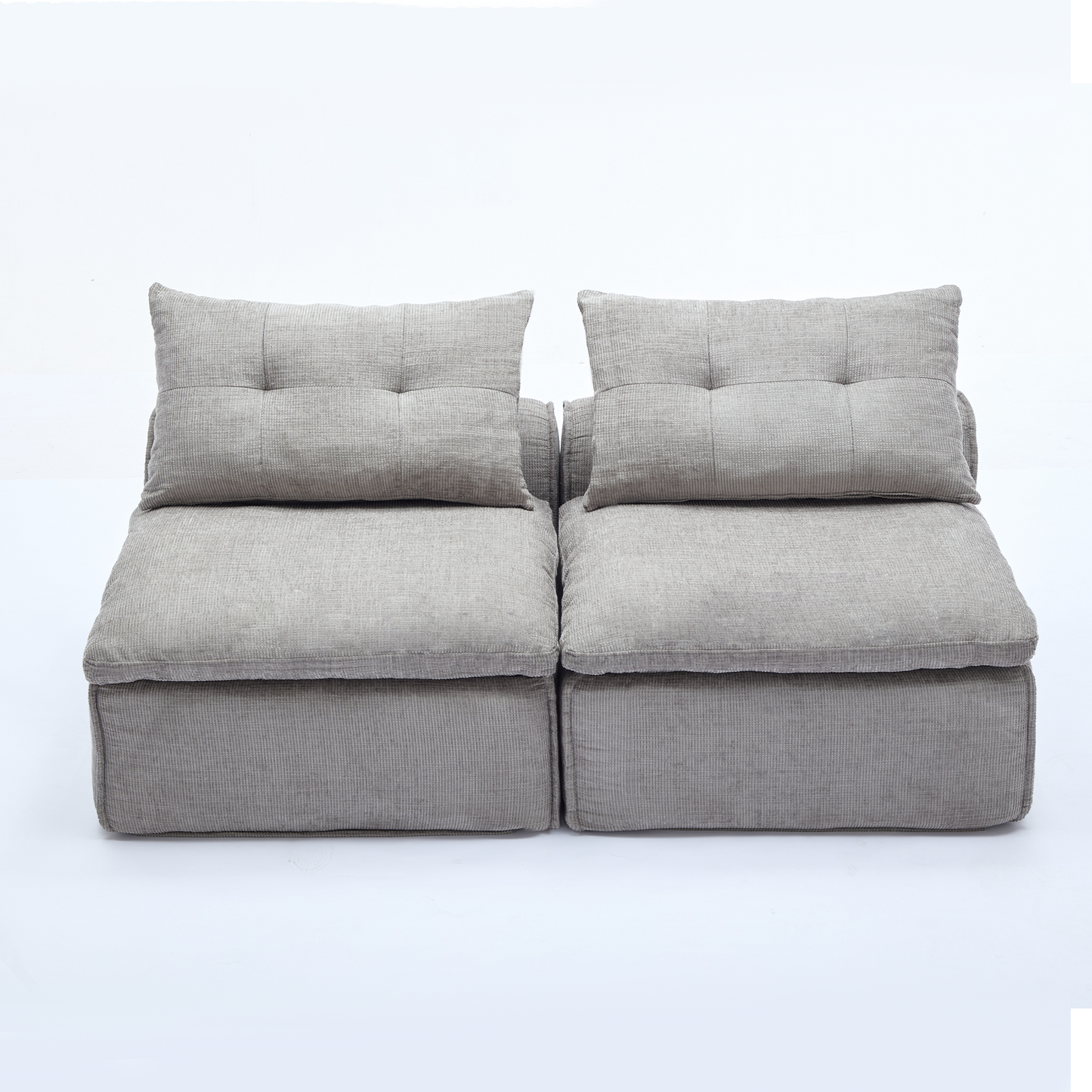 NEW Light Gray 2 Seat Modular No Armrest Chenille Fabric Neck Pillow Back Lounge Sofa Chair