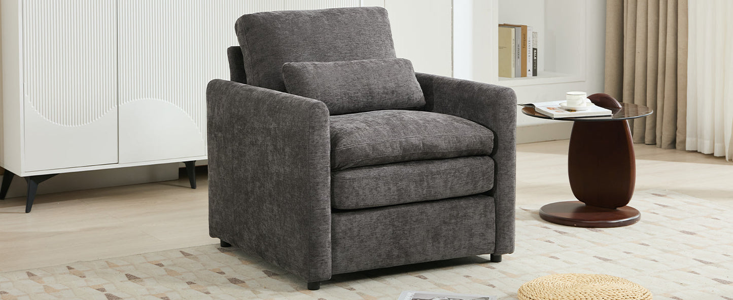 NEW Cozy Upholstered Armchair with Double Cushion in Grey Chenille, 31.9 Inches