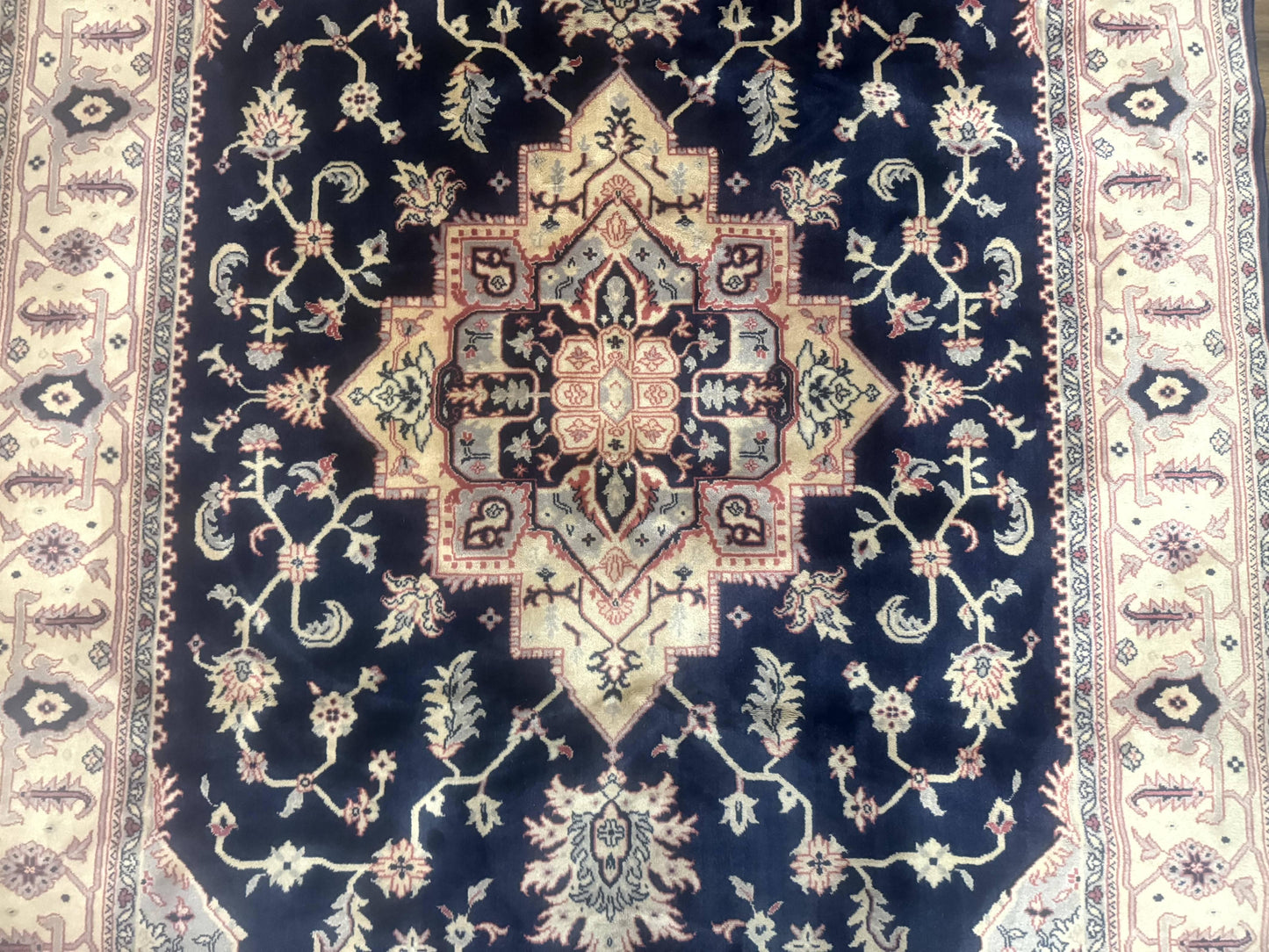 USED Karastan Rug Navy Serapi, Kara Shah Rug, Navy Blue, 5.6 x 8.6, Vintage Karastan Area Rug, Wool Pile Karastan Rug