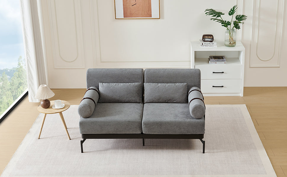 NEW Modern Grey Chenille 2 Seater Loveseat 59' Sofa Couch with USB Ports Unique Cylindrical Armrests