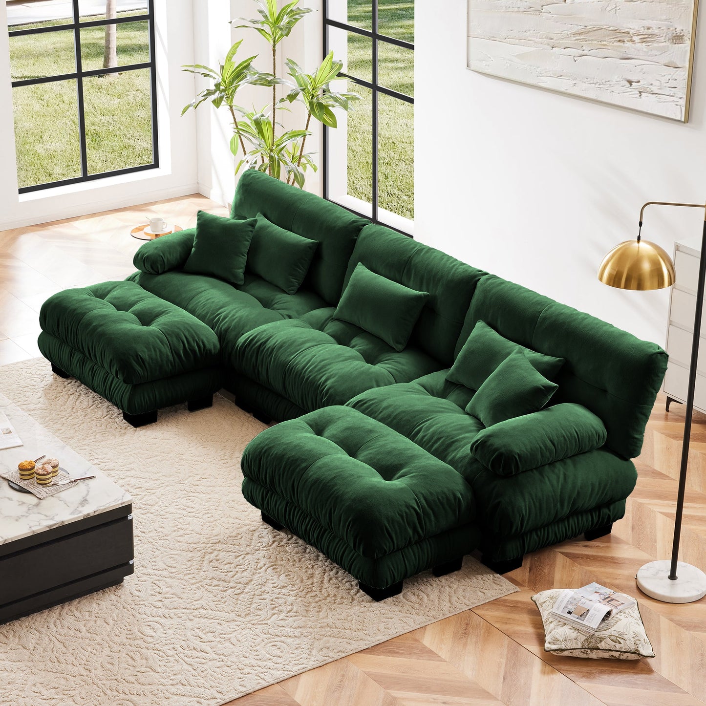 NEW Luxury Modular Sectional Sofa Couch - Oversized U Shaped Cloud Couch for Living Room,Deep Seat Sofa Couch with 2 Ottomans ,Chenille Green