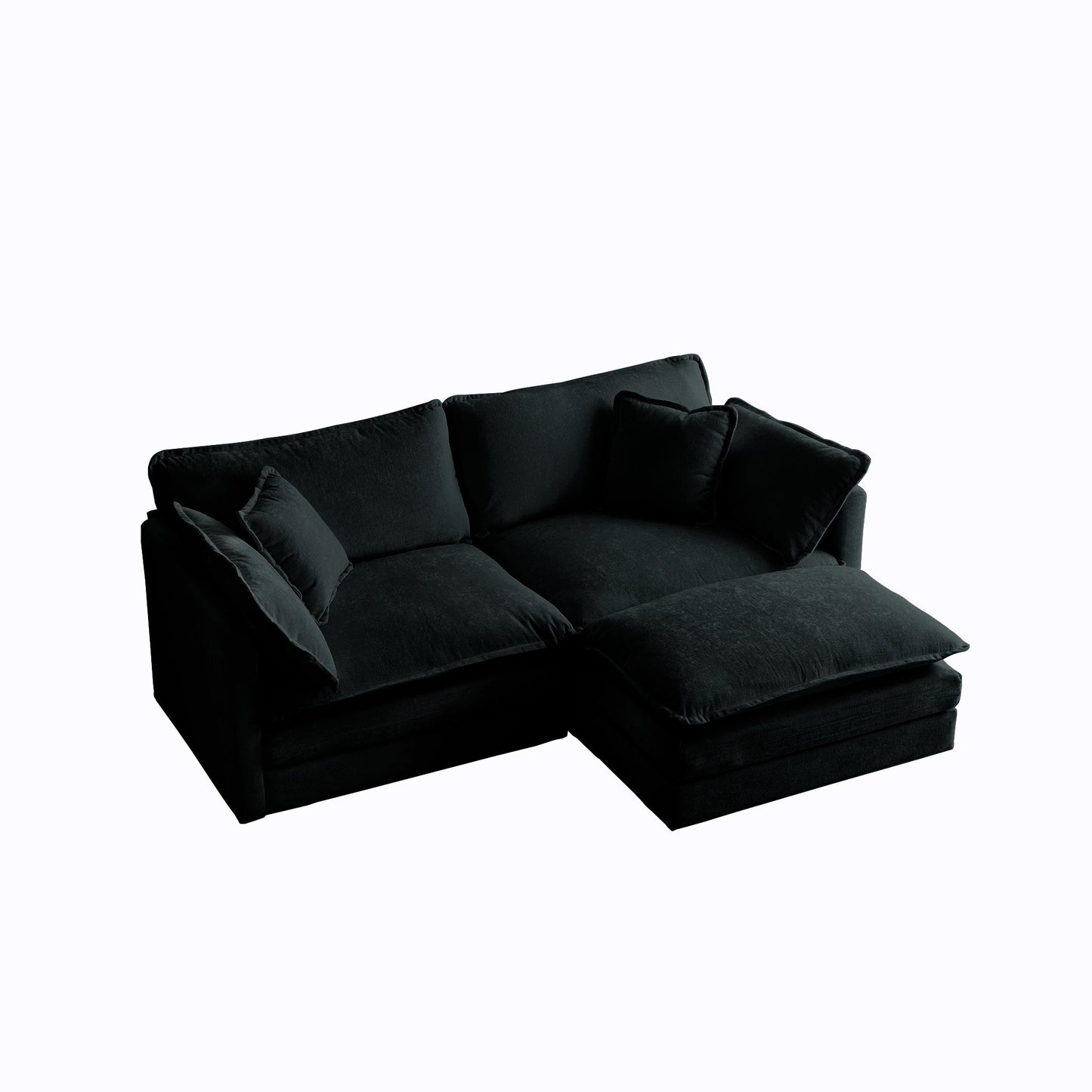 NEW Chenille Two-Seater Sofa with 1 Footrest, 2 Seater L-Shaped Sectional with Ottoman,Loveseat with Ottoman for Small Living Space, Black Chenille