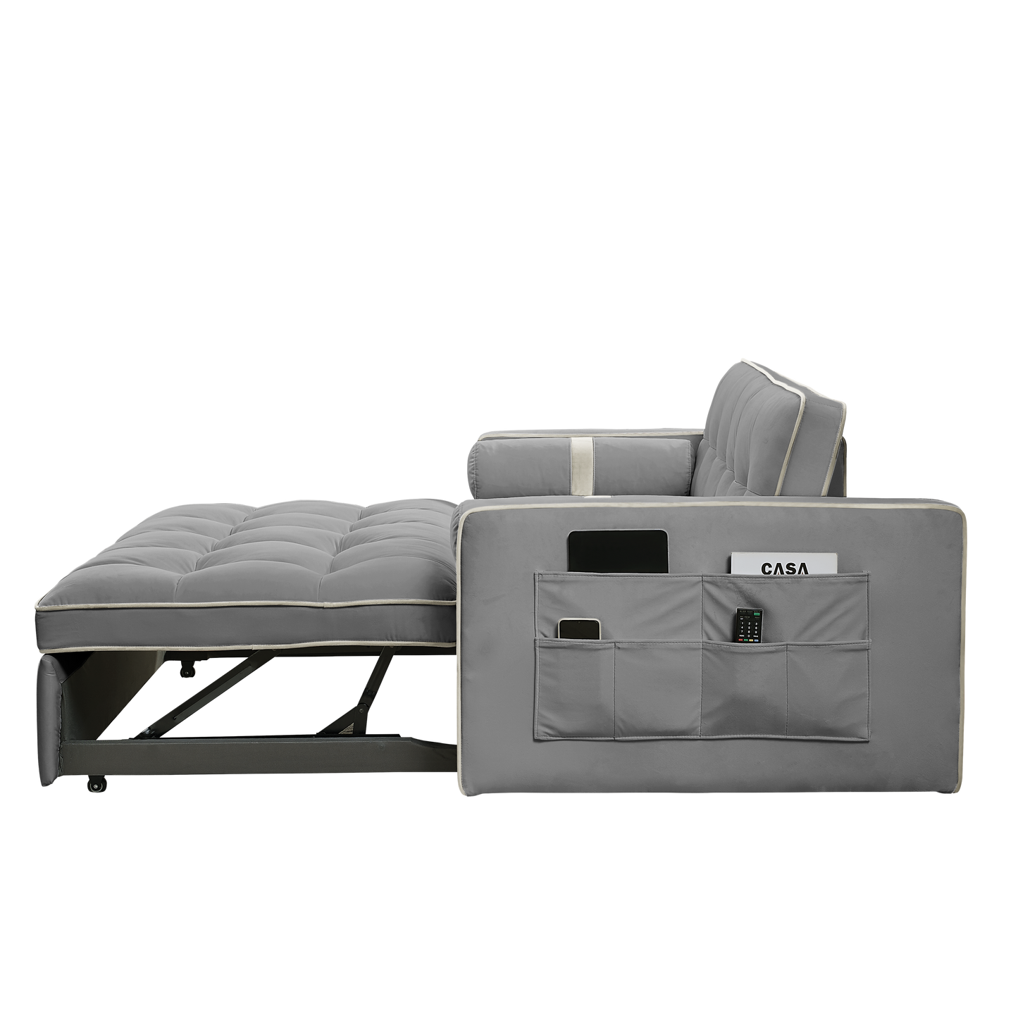 NEW Modern 55.5' Pull Out Sleep SofaBed 2 Seater Loveseat Sofa Couch with Side Pockets and Adjustable Backrest