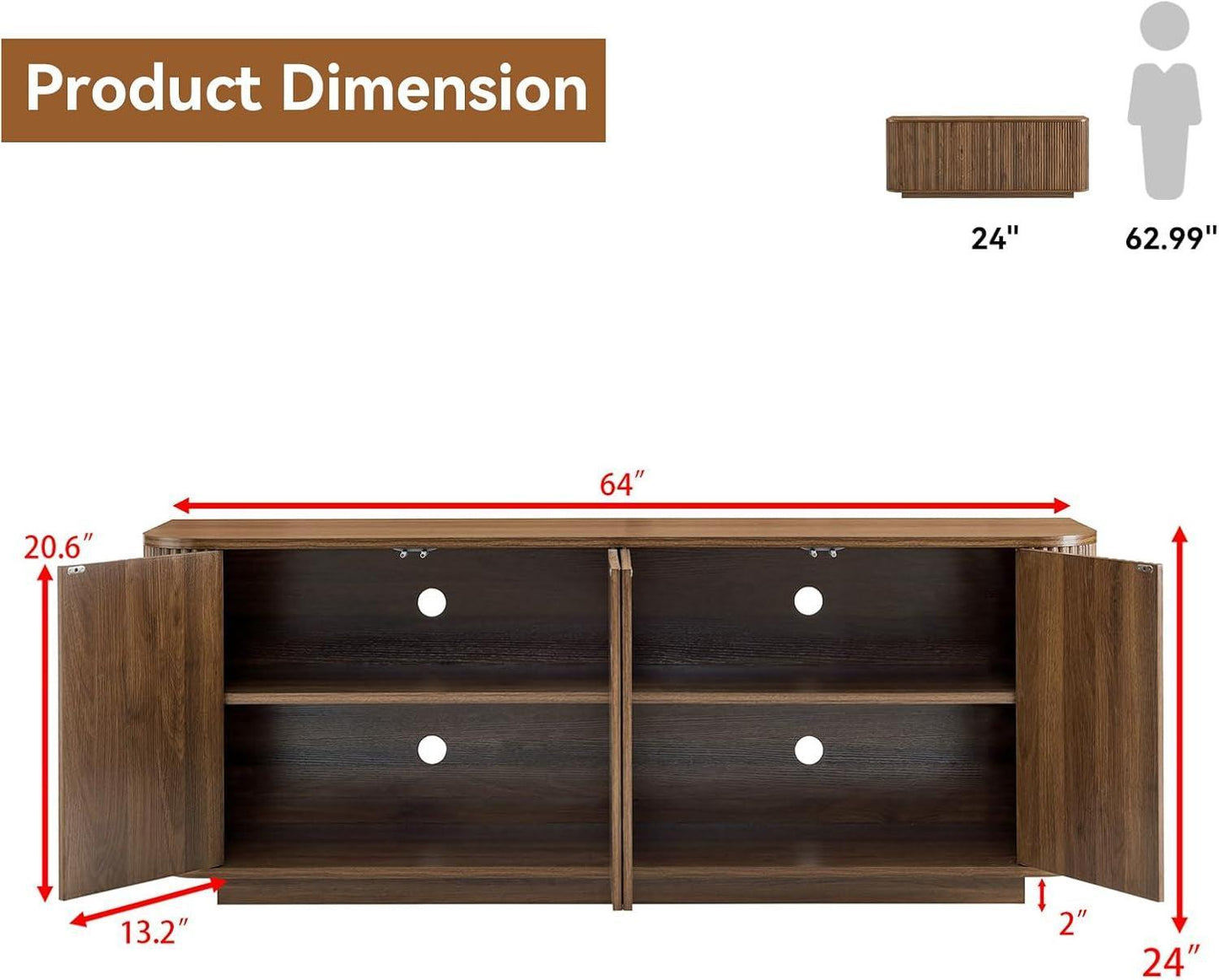 NEW 64 Inch Walnut Contemporary Buffet Sideboard Cabinet