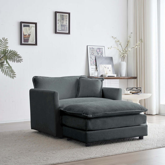 NEW Modern Grey Chenille Accent Club Upholstered Armchair Reading Chair with Ottoman