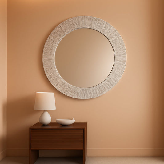 NEW Handcrafted Pearlescent White Capiz Seashell Sunray Wall Mirror 24 Inch Diameter