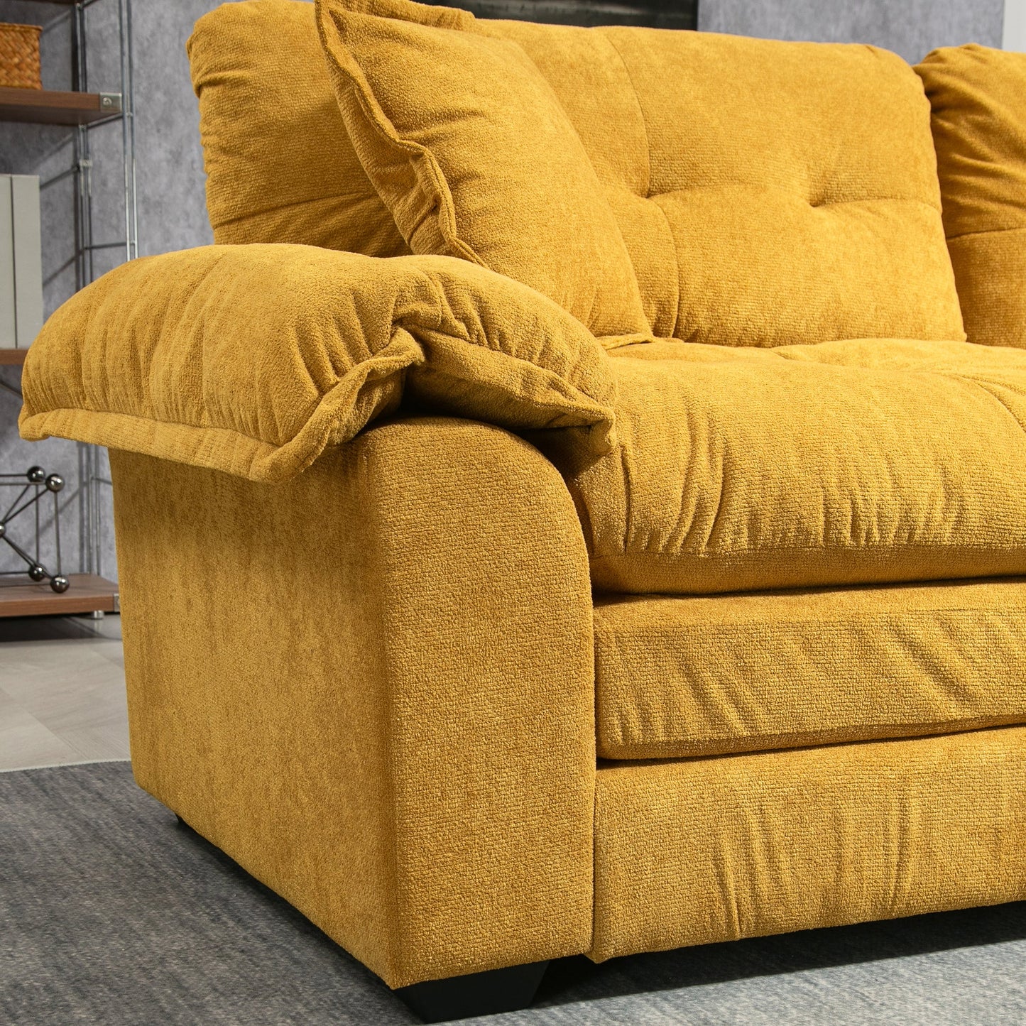 NEW 84' Chenille Sofa Small Sofa Loveseat Deep Seat Sofa Couch with 2 Throw Pillows & Memory Foam for Living Room Apartment Office Lounge-Yellow