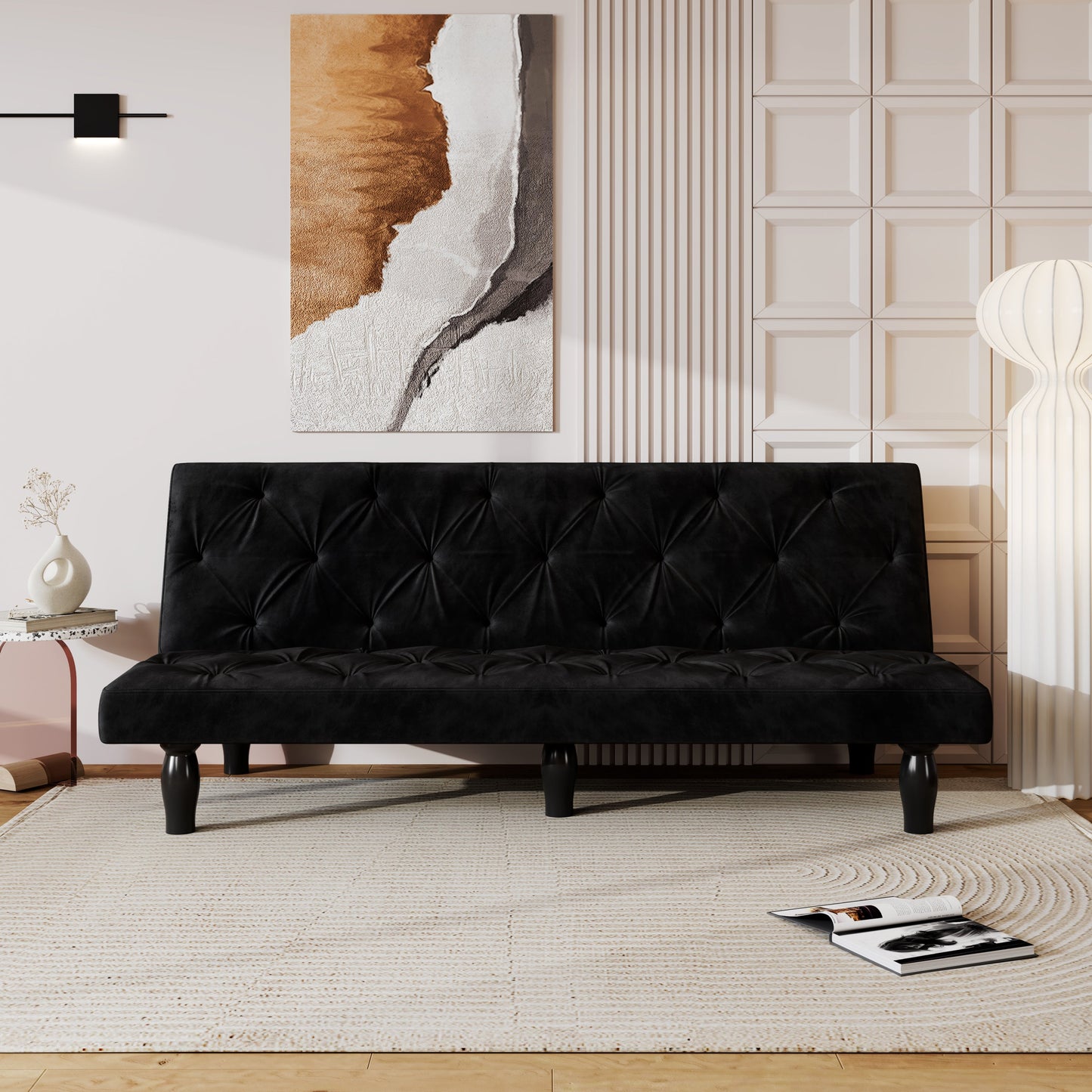 NEW Sofa-to-Bed Evolution: 66' Black Velvet Sofa Bed Transforms Seamlessly, Ideal for Family Living Rooms, Apartments, and Bedrooms