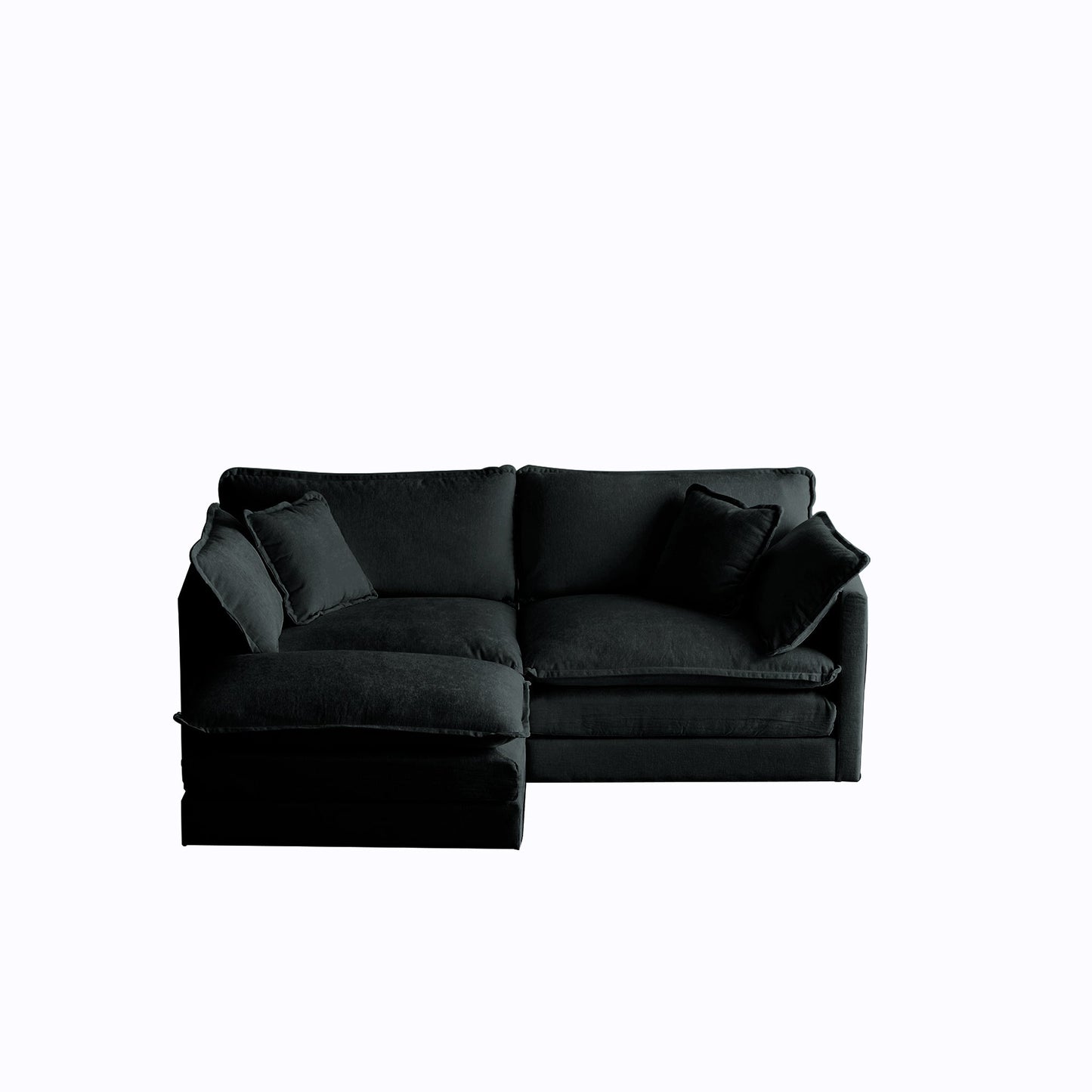 NEW Chenille Two-Seater Sofa with 1 Footrest, 2 Seater L-Shaped Sectional with Ottoman,Loveseat with Ottoman for Small Living Space, Black Chenille