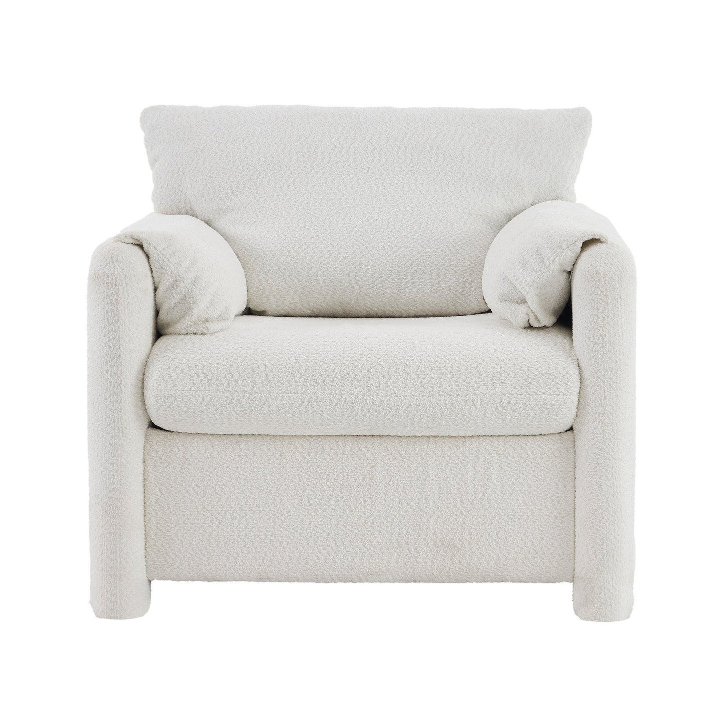 NEW Fixed Modern Ivory White Plush Chenille Lounge Accent Single Seater Armchair Chair with High-Resilience Cushion