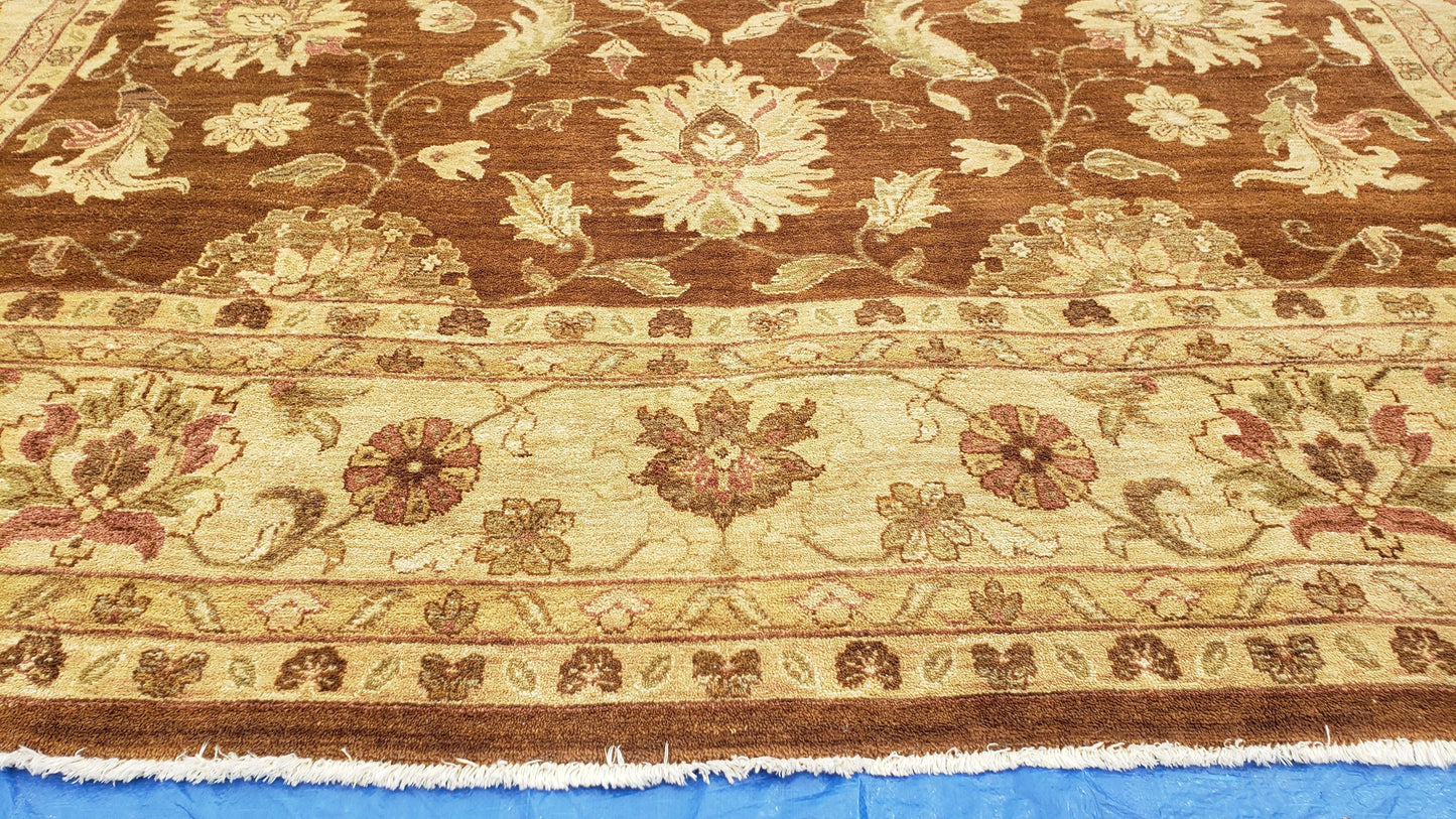 USED Indo Persian Rug 10x14, Mahal Sultanabad Oriental Carpet, Burnt Orange & Beige, Handmade Wool Area Rug