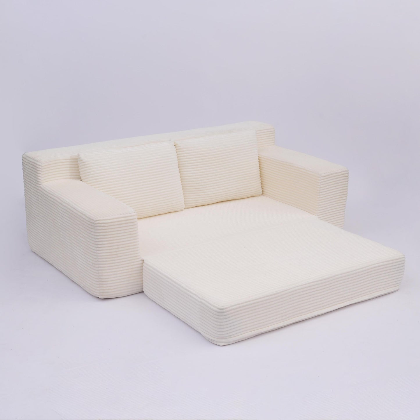 NEW Loveseat Sofa, Comfortable Deep Seat Sofa Bed, Modern Small Corduroy Couch for Living Room Bedroom,Reversible Cushion with Pillows,No Assembly Required,White