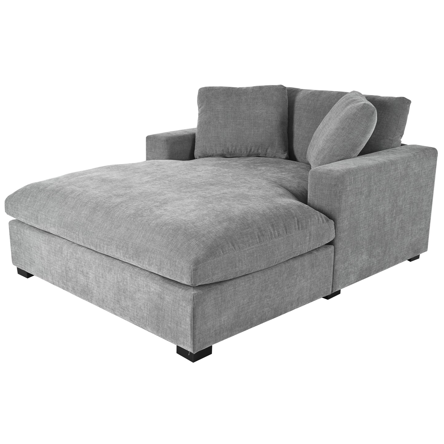 NEW Oversized Chaise Lounge Chair with Solid Wood Legs and Soft Upholstery, Gray